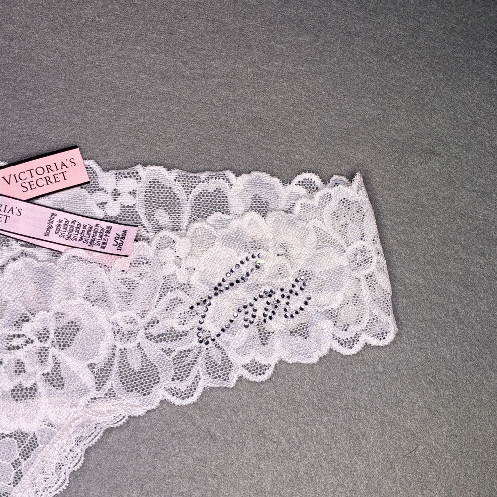 Victoria’s Secret Sexy Lace Thong Rhinestone Love New with tags Large VS Panty - Picture 3 of 8